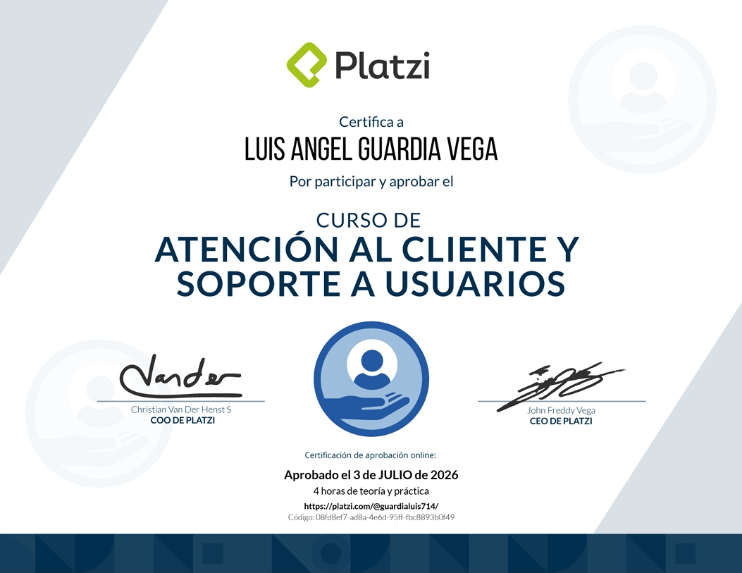 Certificado Servicio al Cliente y Soporte a Usuarios
